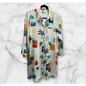 Label of Love Linen Blend Mini Shirt Dress Swim Cover Size Medium Boho Resort